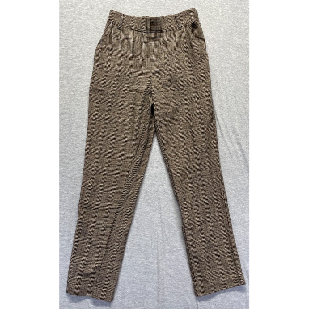 Sky And Sparrow Ankle Pants Womens XS Brown Plaid Straight Leg Slash Pockets